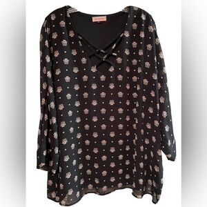 East Adeline Criss Cross Floral blouse Kimono Style Top 3X